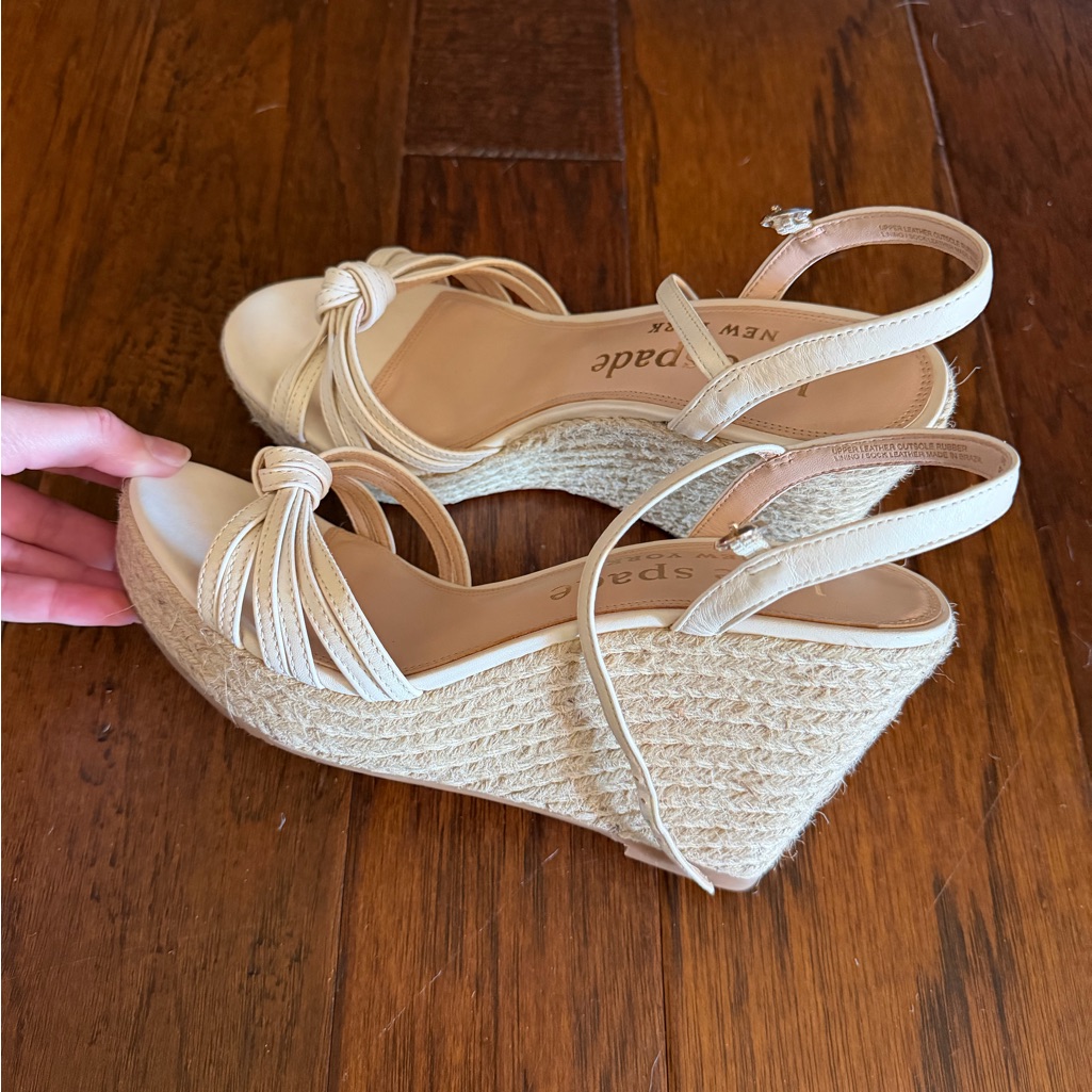 Kate Spade Cream Knotted Espadrille Wedge Sandals